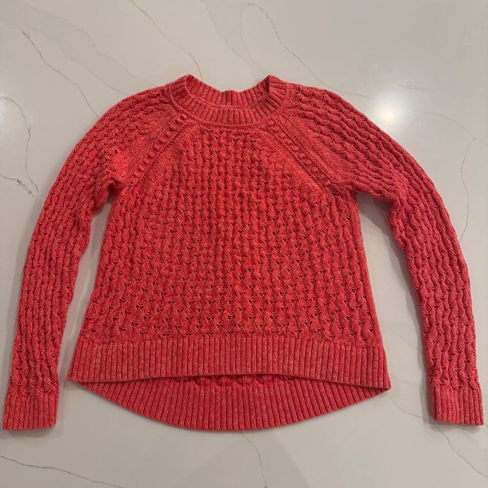 LOFT Coral Textured Knit Sweater Long Sleeve Crew Neck Women's Size M